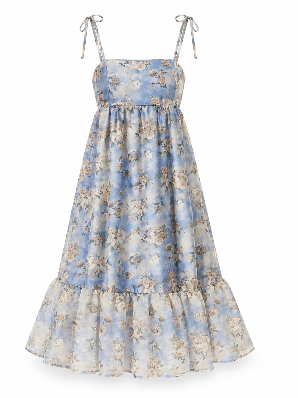 Wild Fable Blue Floral Tie-Strap Sundress with Cream Blooms Medium